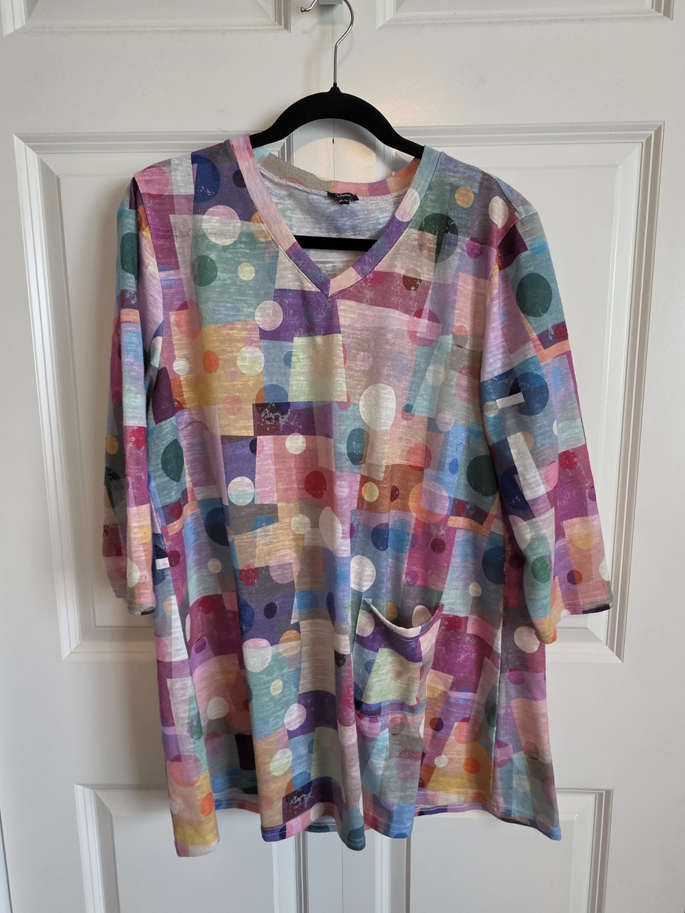 Women’s Multicolor V-Neck Tunic Top with Pocket 3/4 sleeve